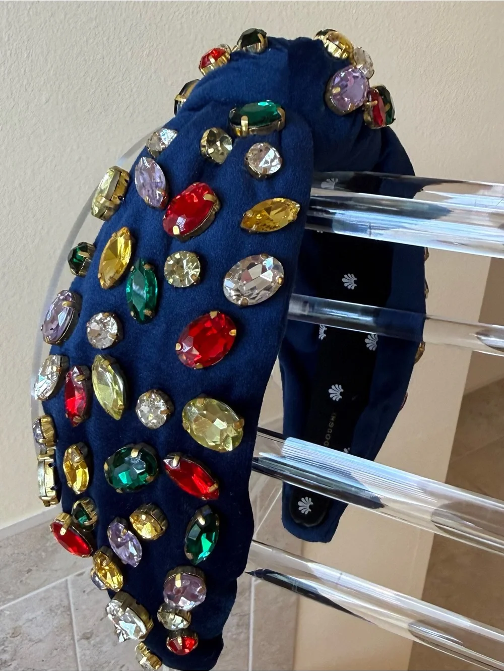 Lele Sadoughi Gum Drop Embellished Navy Crystal Knotted Headband